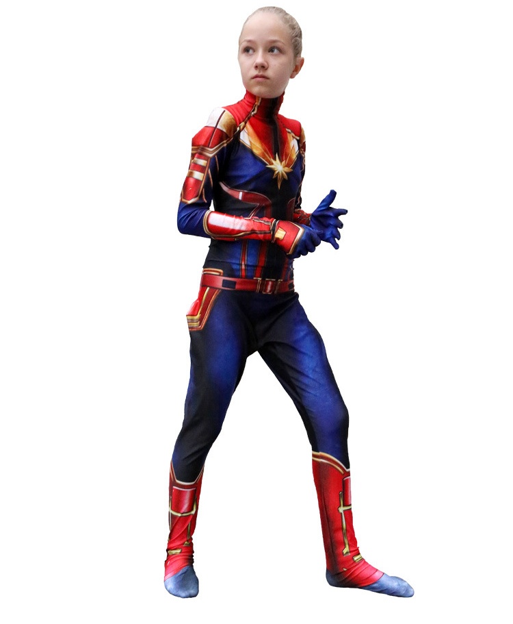 Adult Womens Captain Marvel Cosplay Costume Women Bodysuit Jumpsuit